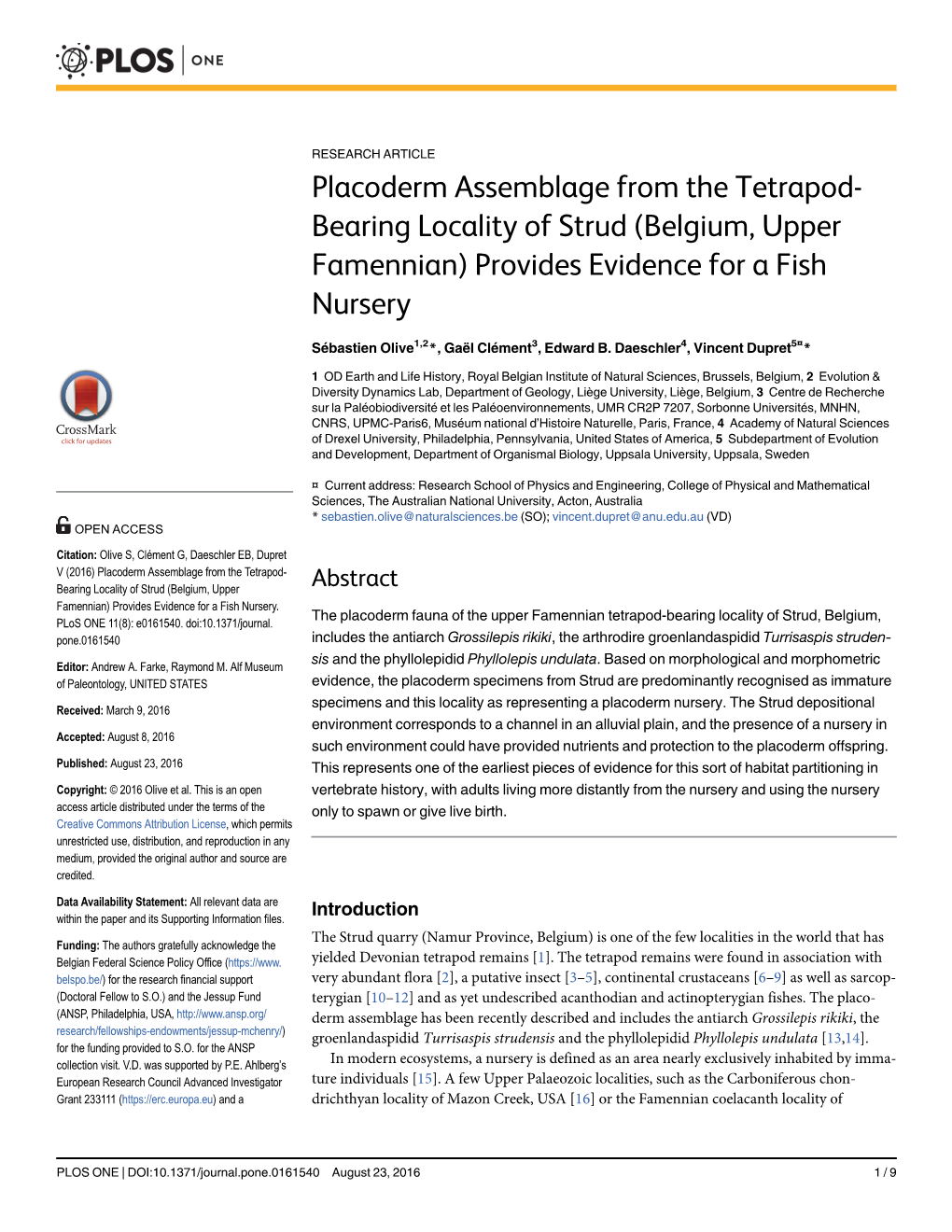 Placoderm Assemblage from the Tetrapod-Bearing Locality of Strud