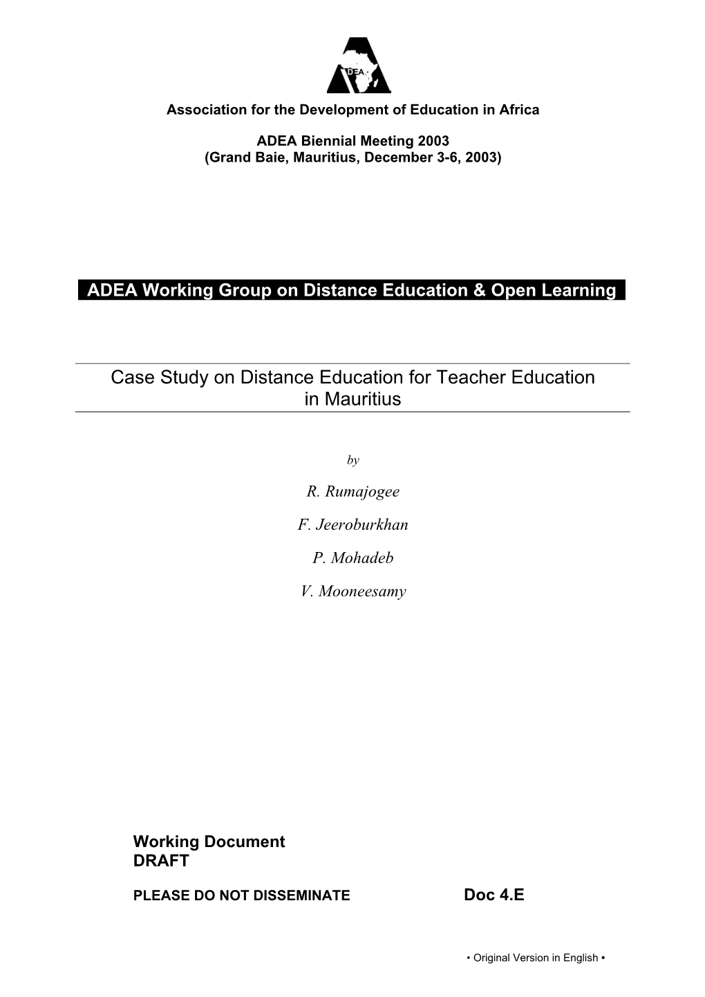 Case Study on Distance Education for Teacher Education in Mauritius