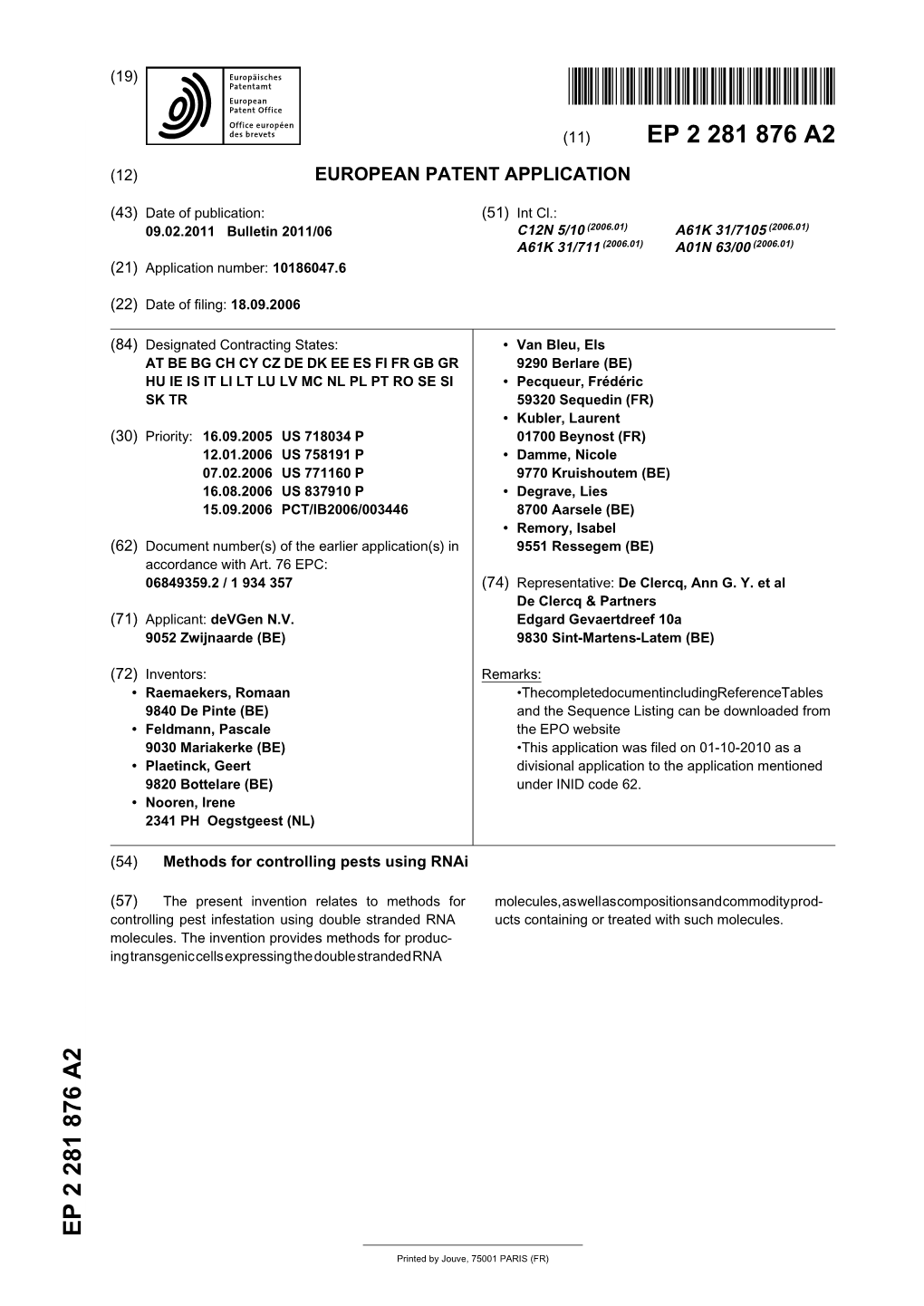 Methods for Controlling Pests Using Rnai