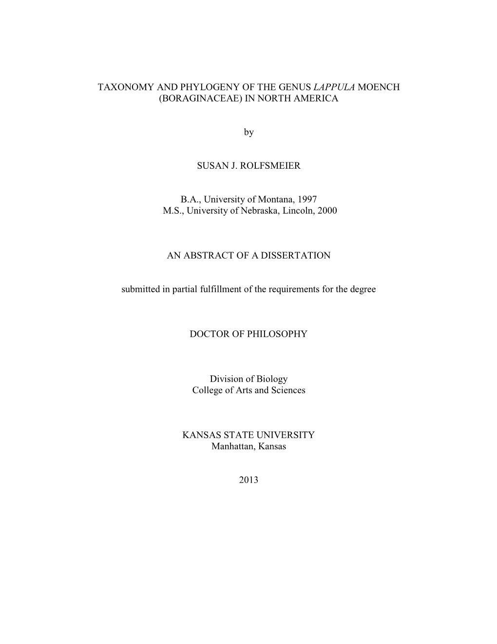 Taxonomy and Phylogeny of the Genus Lappula Moench (Boraginaceae) in North America