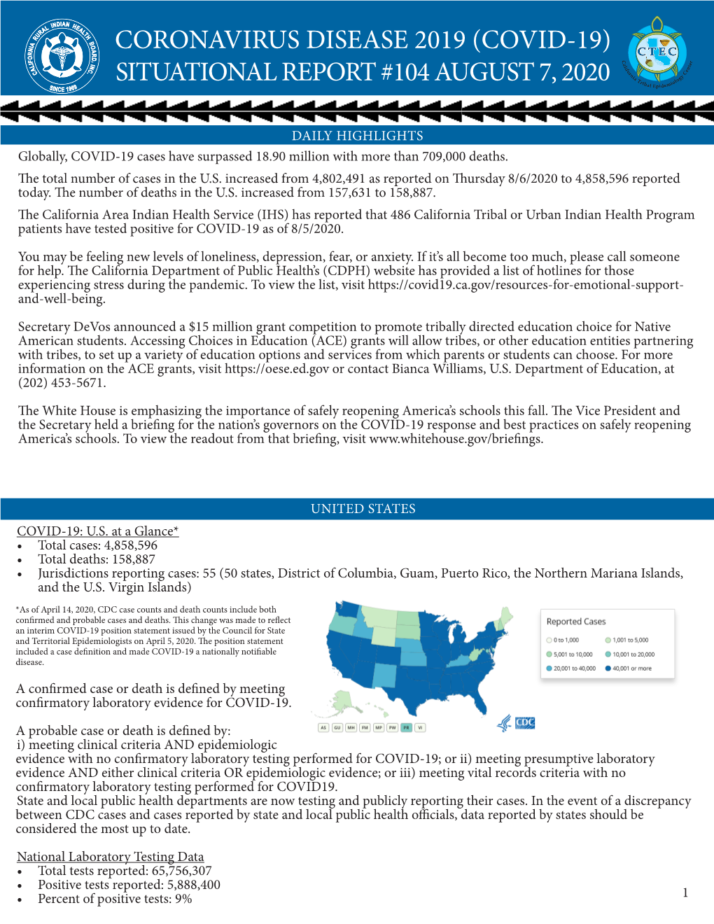 Covid-19) Situational Report #104 August 7, 2020