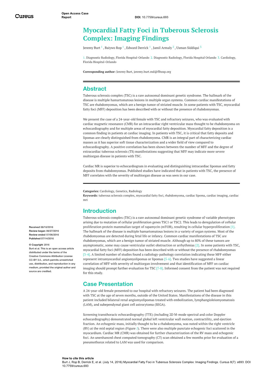 Myocardial Fatty Foci in Tuberous Sclerosis Complex: Imaging Findings