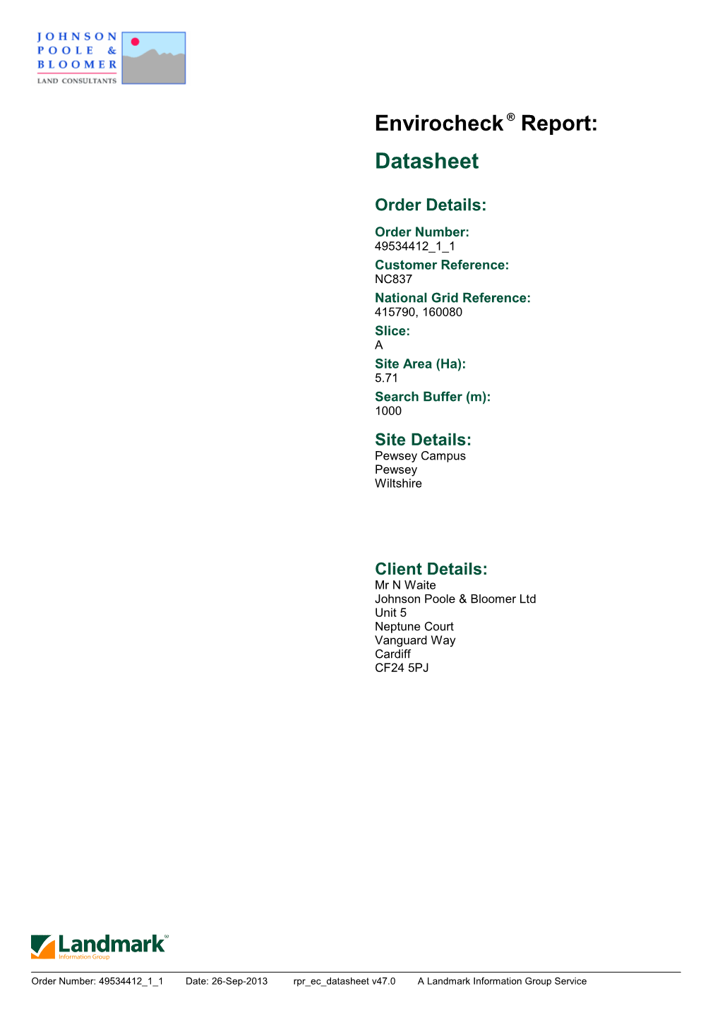 Envirocheck ® Report: Datasheet