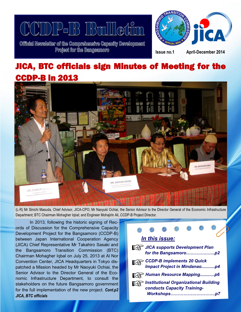 JICA, BTC Officials Sign Minutes of Meeting for the CCDP-B in 2013