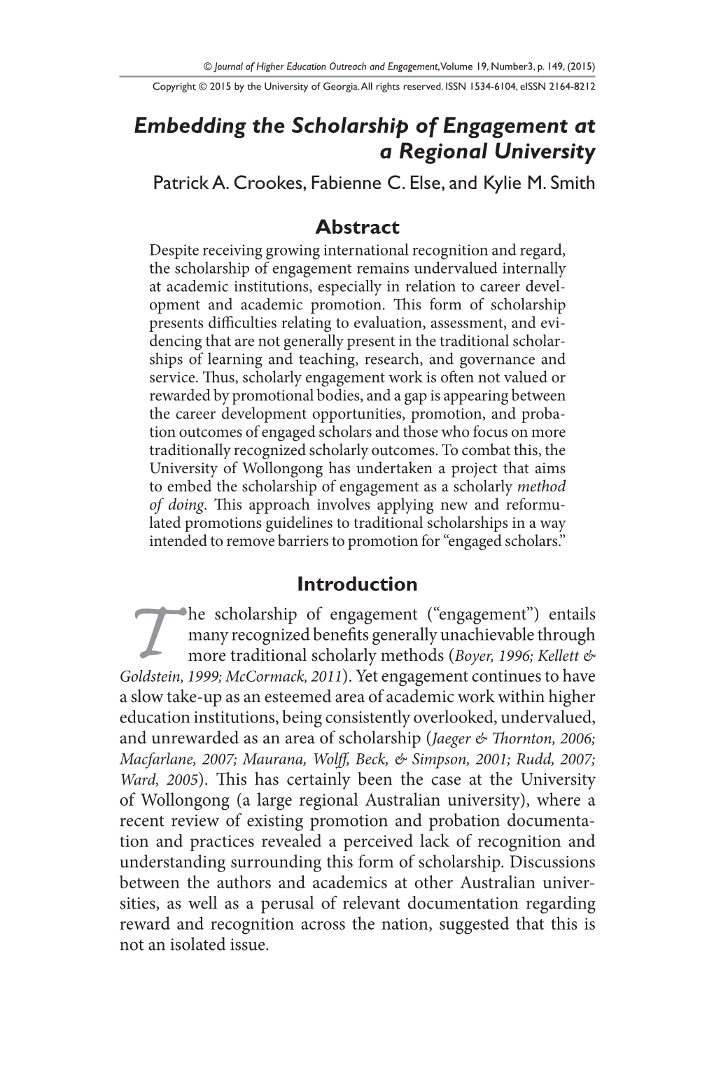 Embedding the Scholarship of Engagement at a Regional University Patrick A