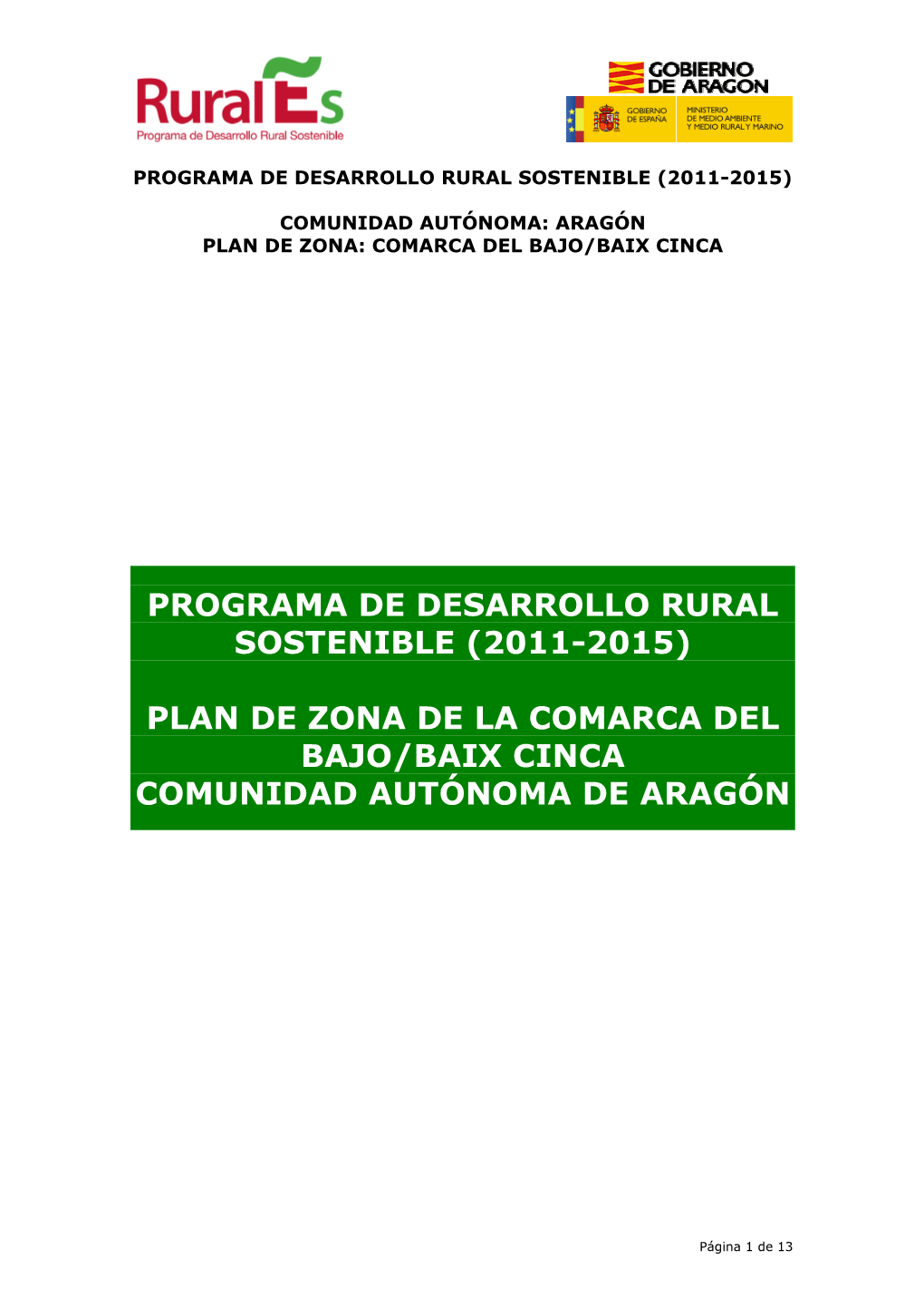 (2011-2015) Plan De Zona De La Comarca Del Bajo/Baix Cinca