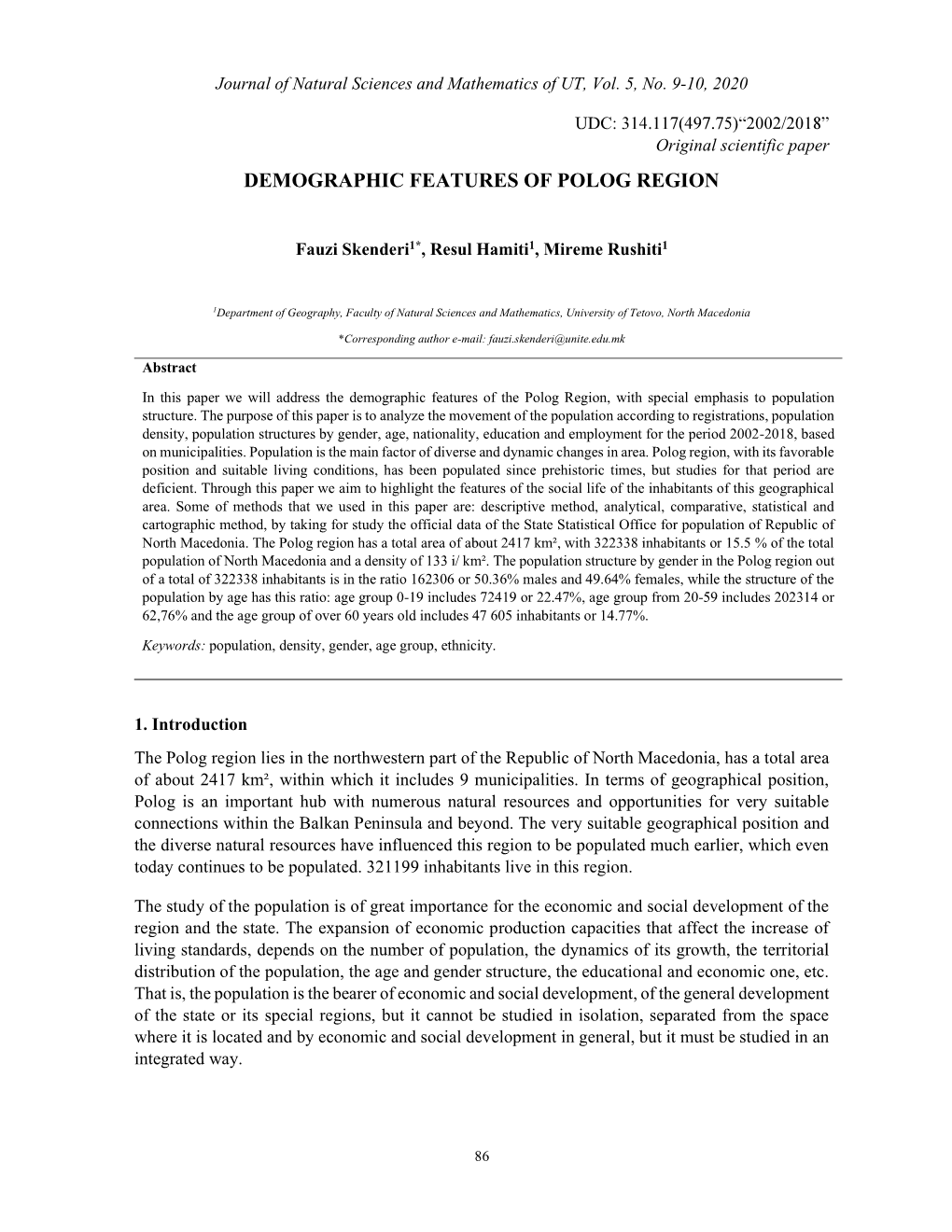 Demographic Features of Polog Region