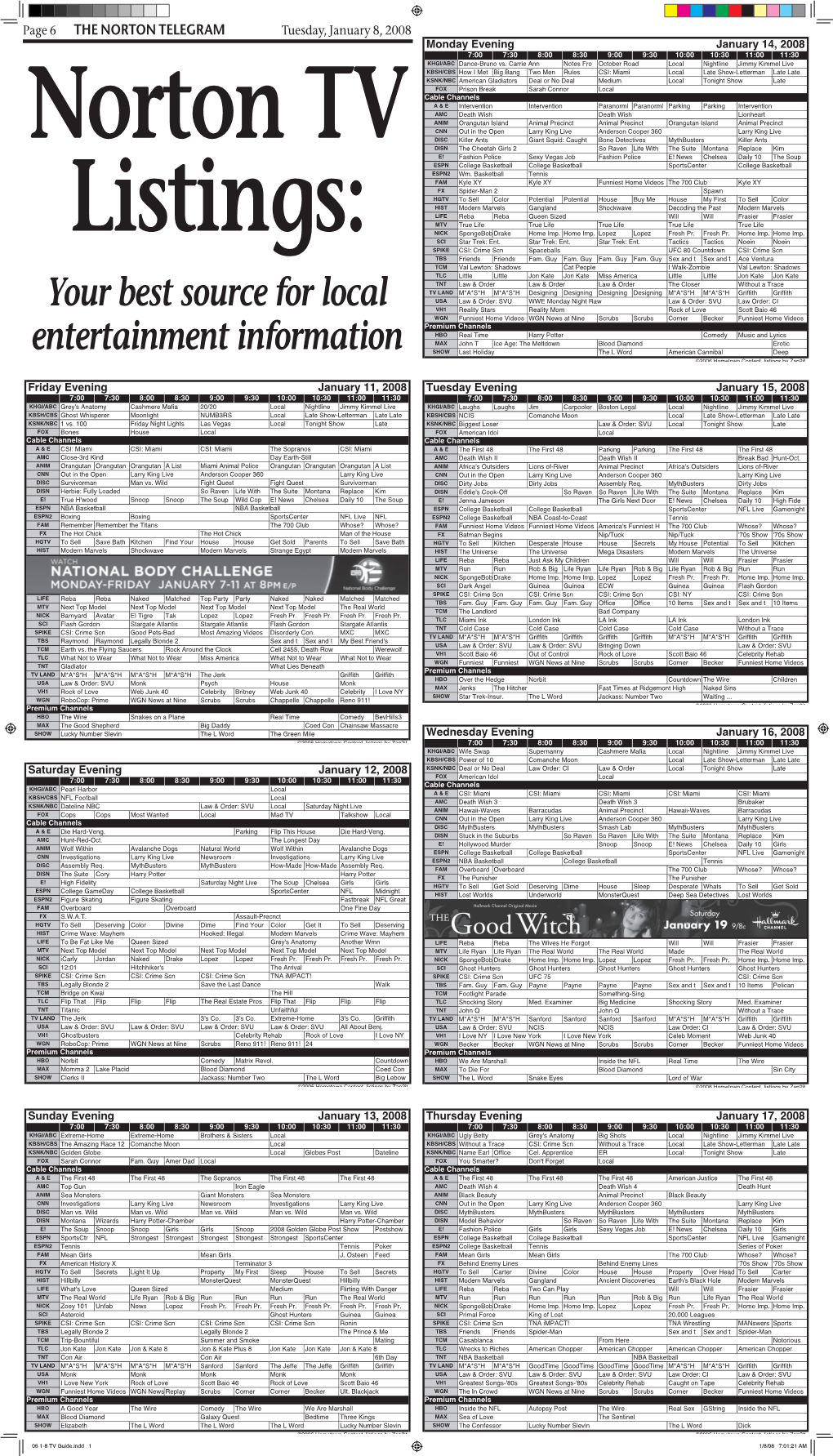 06 1-8 TV Guide.Indd 1 1/8/08 7:01:21 AM