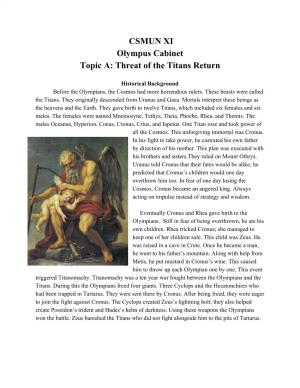CSMUN XI Olympus Cabinet Topic A: Threat of the Titans Return