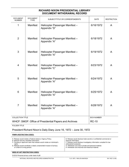 President Richard Nixon's Daily Diary, June 16-30, 1972
