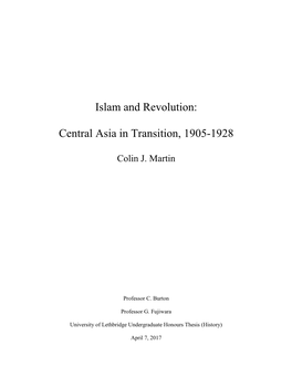 Islam and Revolution: Central Asia in Transition, 1905-1928