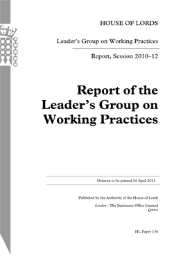 Report of the Leader's Group on Working Practices