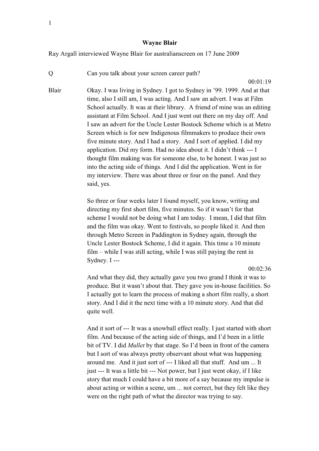 Wayne Blair Interview Transcript