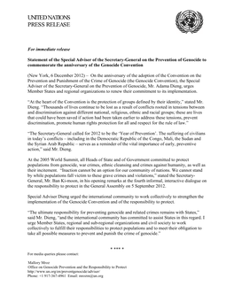 Statement of the Special Adviser of the Secretary-General on the Prevention of Genocide to Commemorate the Anniversary of the Genocide Convention