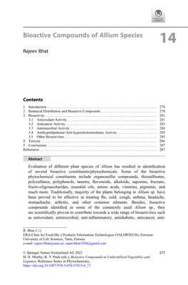 Bioactive Compounds of Allium Species 14 Rajeev Bhat