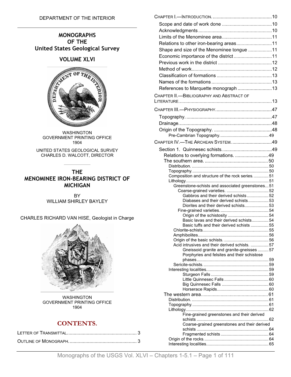 CONTENTS. Coarse-Grained Greenstones and Their Derived Schists