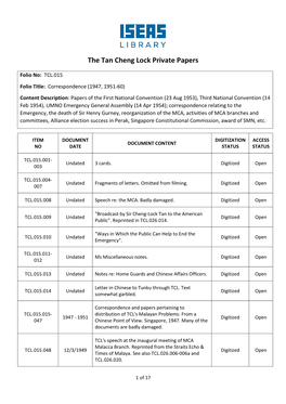 The Tan Cheng Lock Private Papers