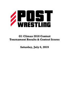 G1 Climax 2018 Contest Tournament Results & Contest Scores Saturday