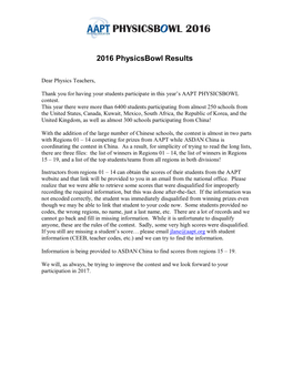 2016 Physicsbowl Results