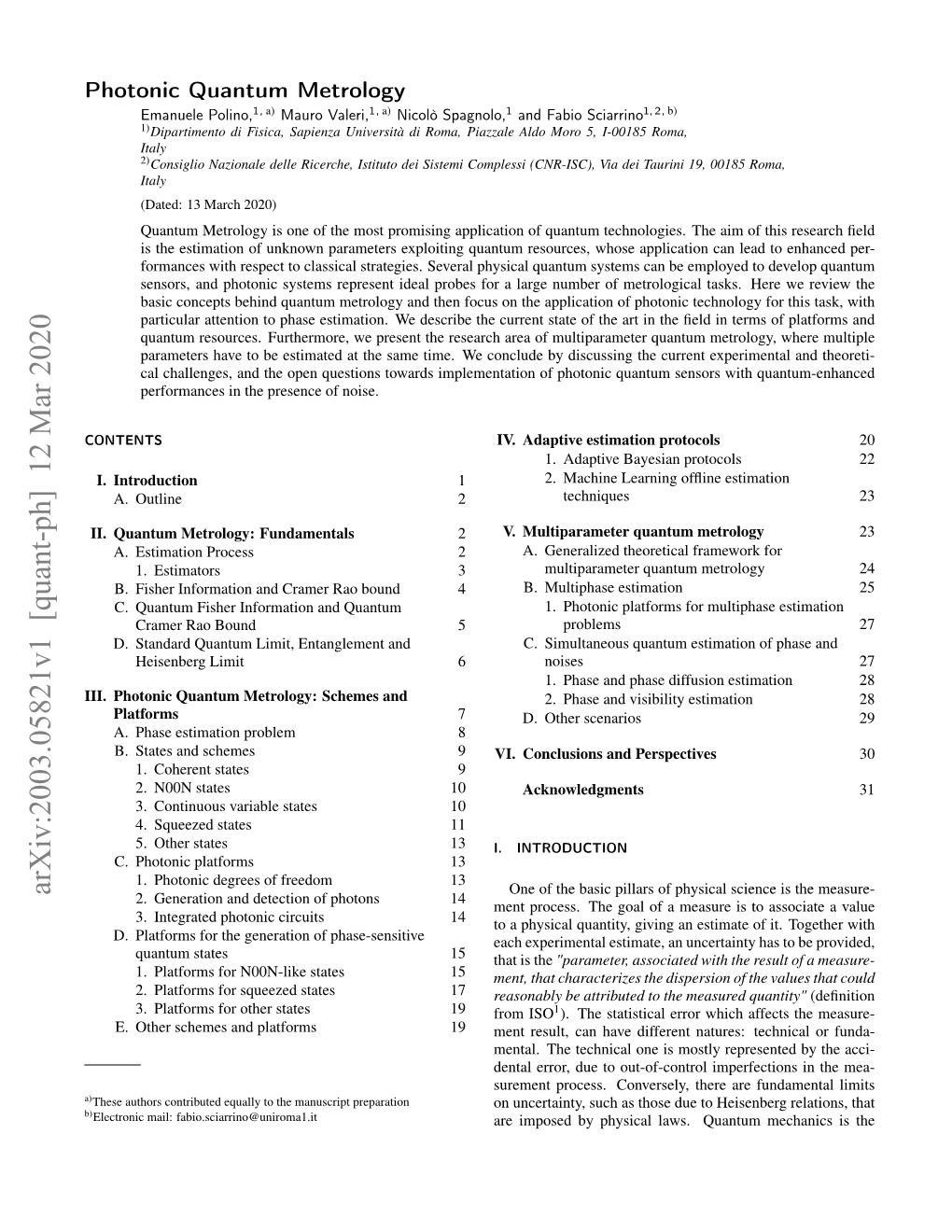 Arxiv:2003.05821V1 [Quant-Ph] 12 Mar 2020 One of the Basic Pillars of Physical Science Is the Measure- 2