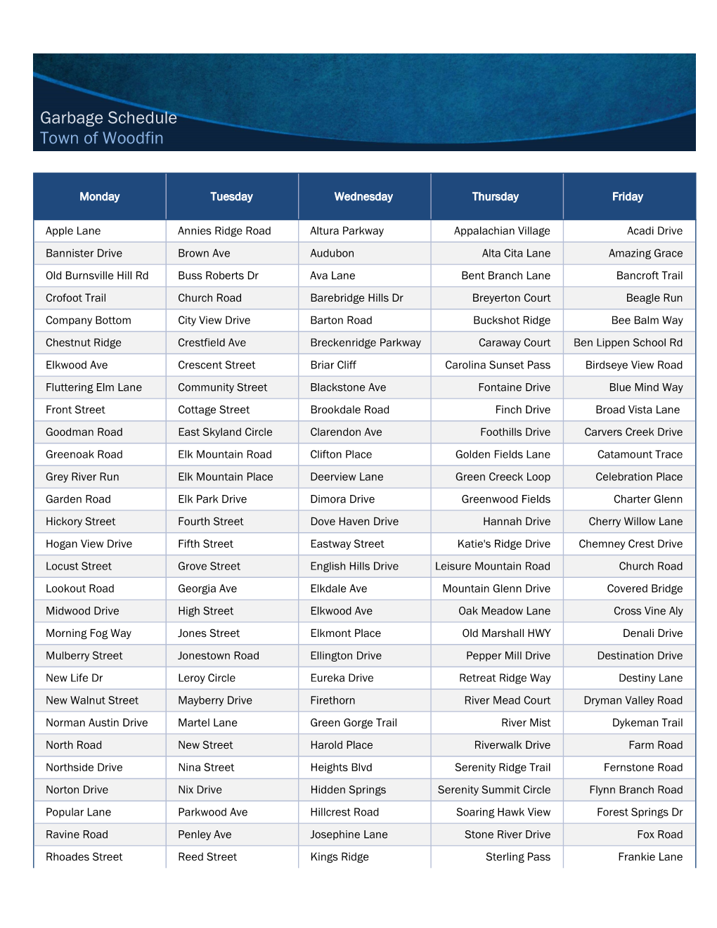 Trash and Recycling Schedule