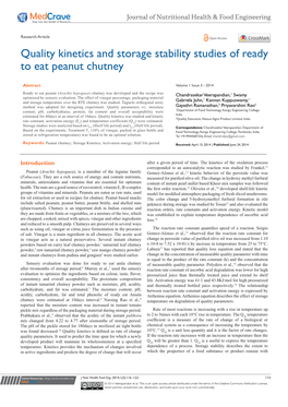 Quality Kinetics and Storage Stability Studies of Ready to Eat Peanut Chutney
