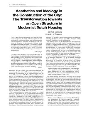 Aesthetics and Ideology in the Construction of the City: the Wansfor Ation Towards an Open Structure in Modernist Utch Housing