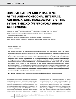 Diversification and Persistence at the Arid–Monsoonal Interface: Australia-Wide Biogeography of the Bynoe’S Gecko (Heteronotia Binoei; Gekkonidae)