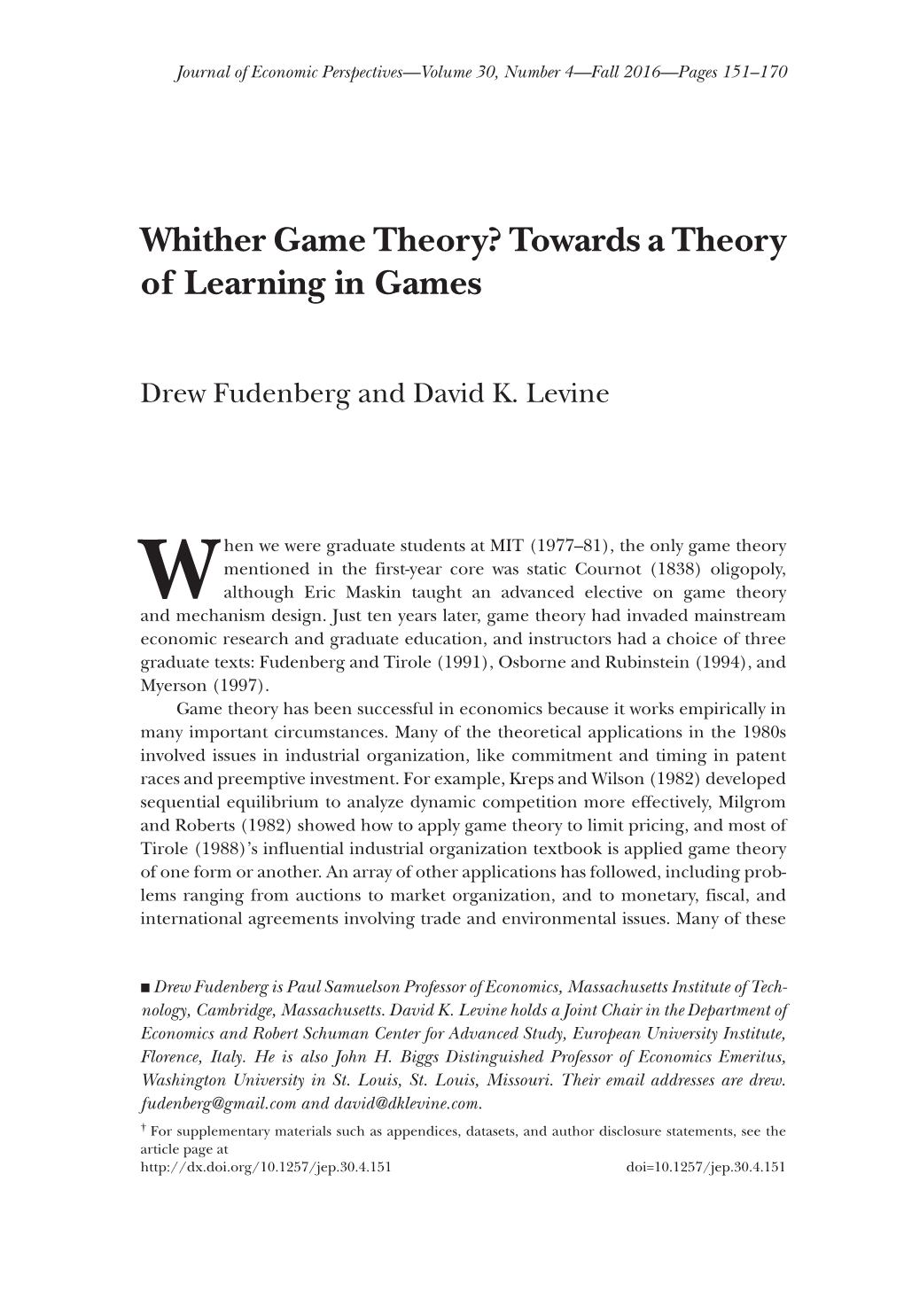 Towards a Theory of Learning in Games