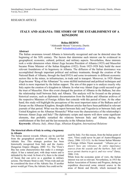 Italy and Albania: the Story of the Establishment of a Kingdom