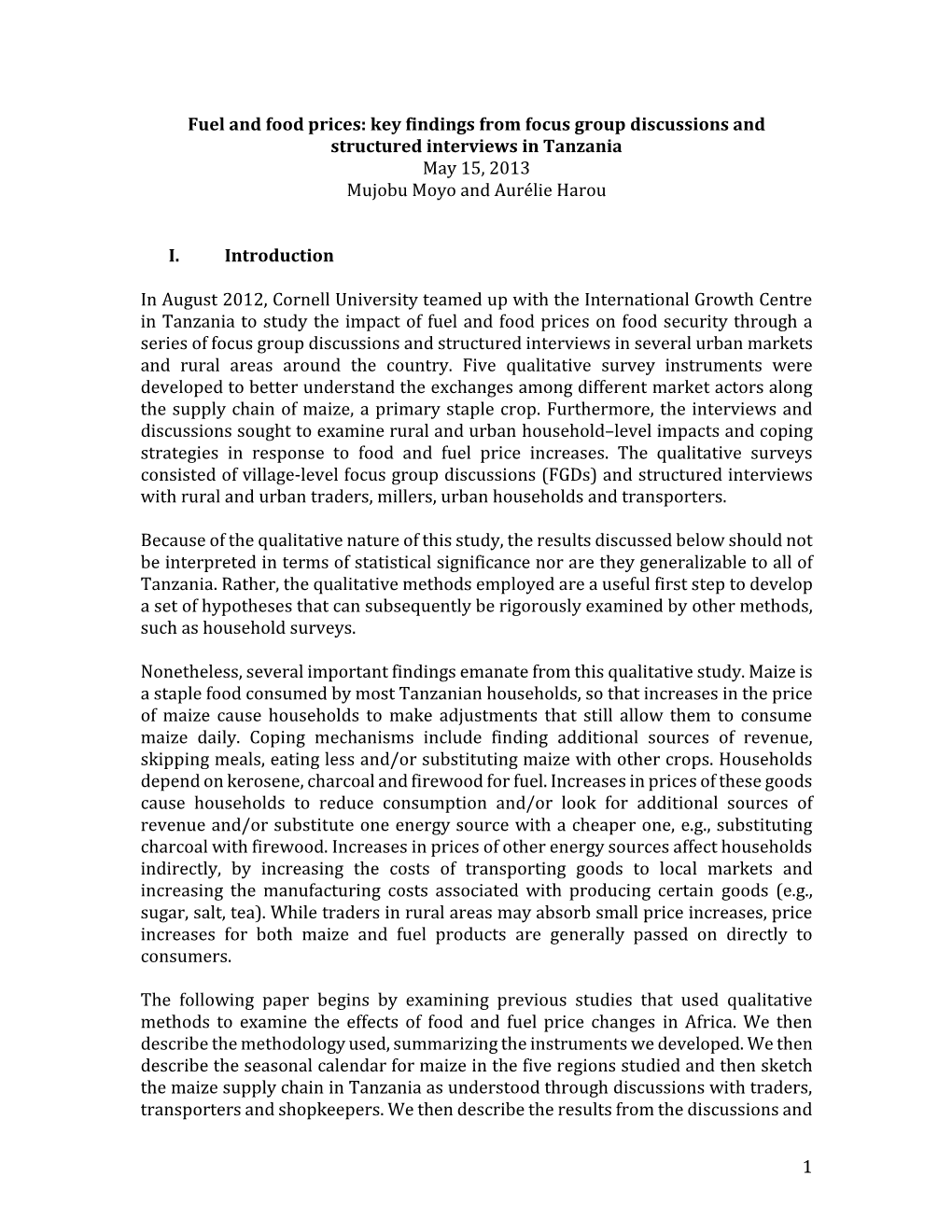 1 Fuel and Food Prices: Key Findings from Focus Group Discussions And