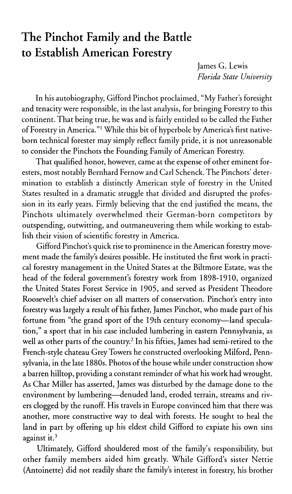 The Pinchot Family and the Battle to Establish American Forestry James G