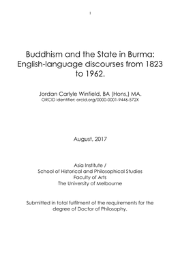Buddhism and the State in Burma: English-Language Discourses from 1823 to 1962