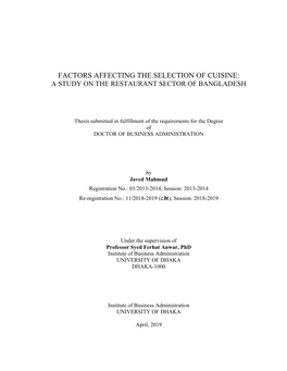 Factors Affecting the Selection of Cuisine: a Study on the Restaurant Sector of Bangladesh