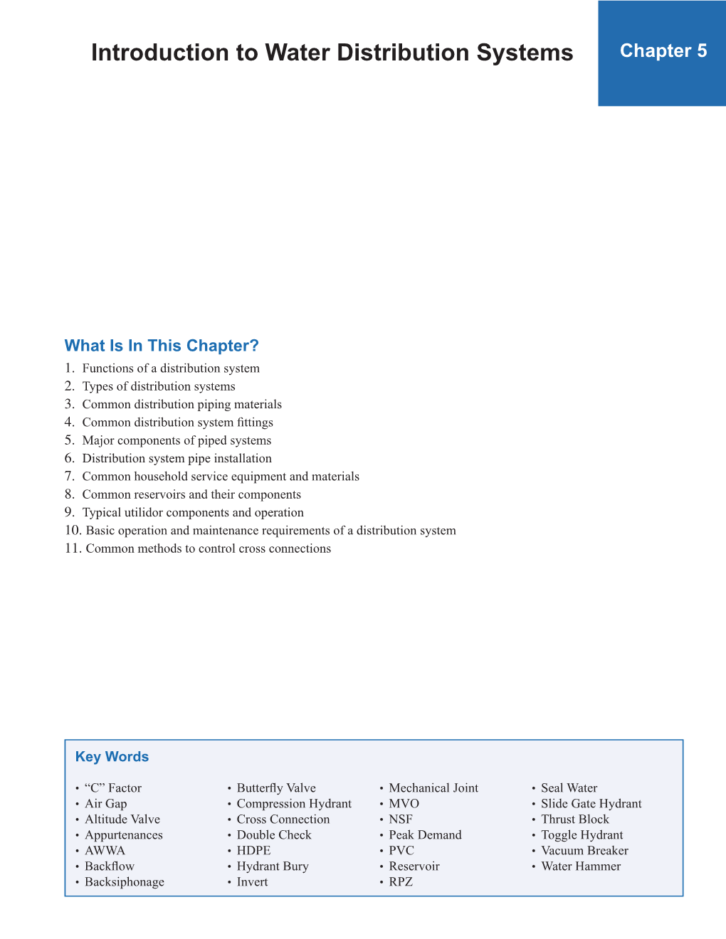 Chapter 5: Introduction to Water Distribution Systems