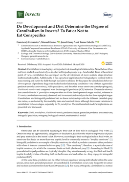 Do Development and Diet Determine the Degree of Cannibalism in Insects? to Eat Or Not to Eat Conspecifics