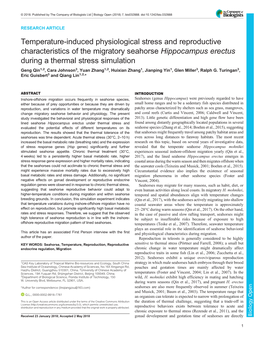 Temperature-Induced Physiological Stress and Reproductive Characteristics of the Migratory Seahorse Hippocampus Erectus During A