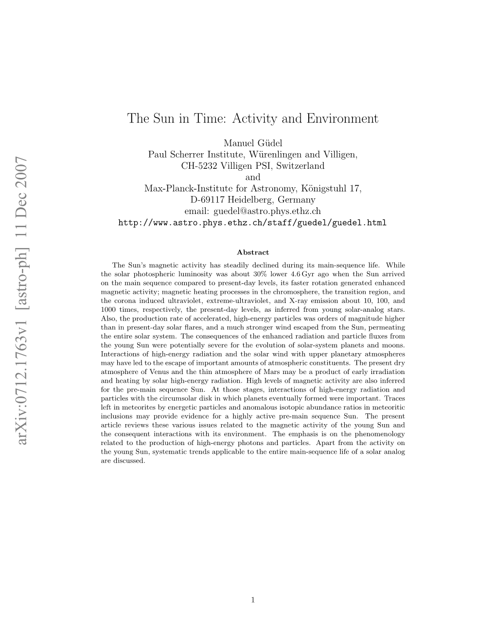 The Sun in Time: Activity and Environment