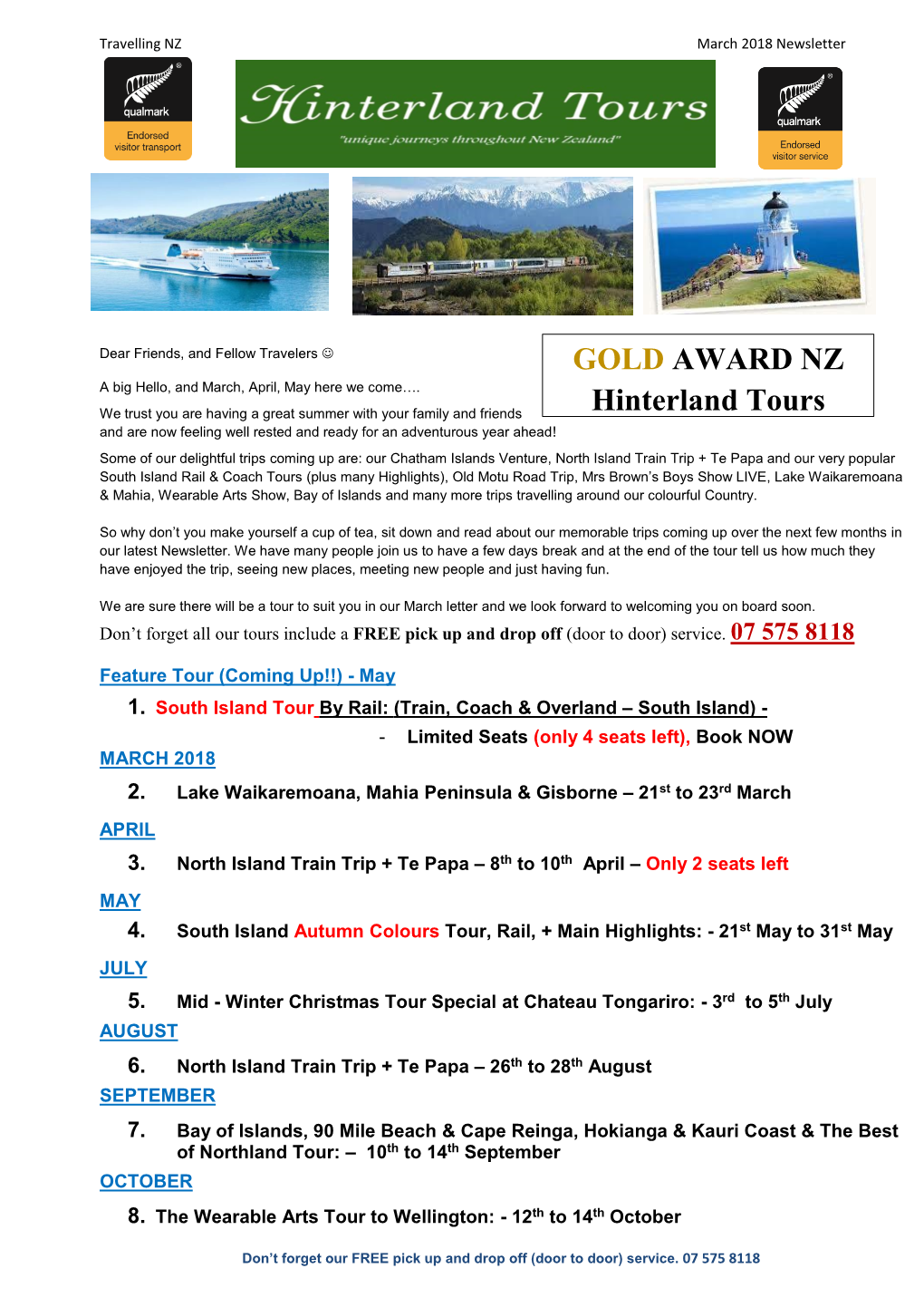 GOLD AWARD NZ Hinterland Tours