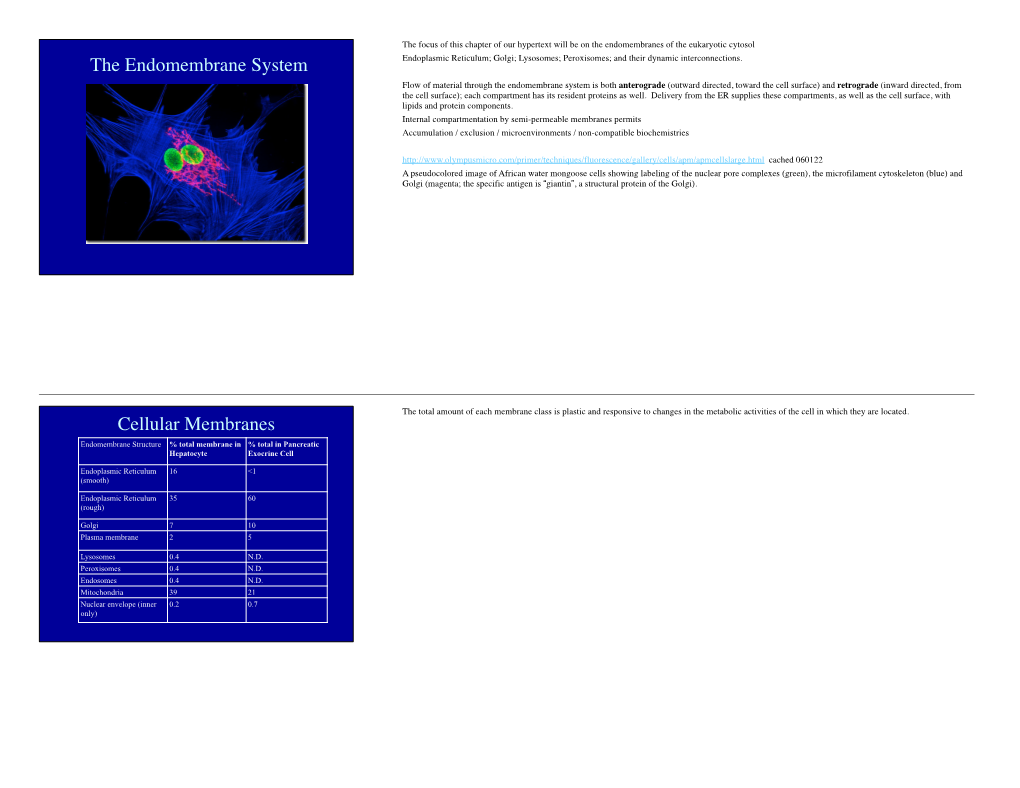 The Endomembrane System Cellular Membranes