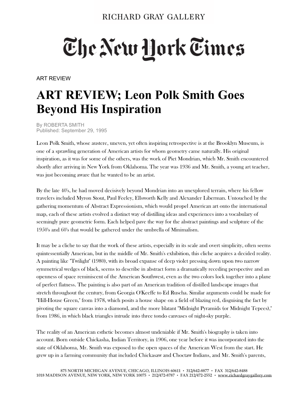 Leon Polk Smith Goes Beyond His Inspiration September 29, 1995