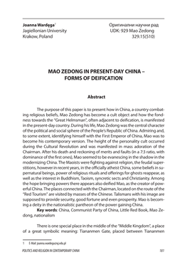 Mao Zedong in Present-Day China – Forms of Deification
