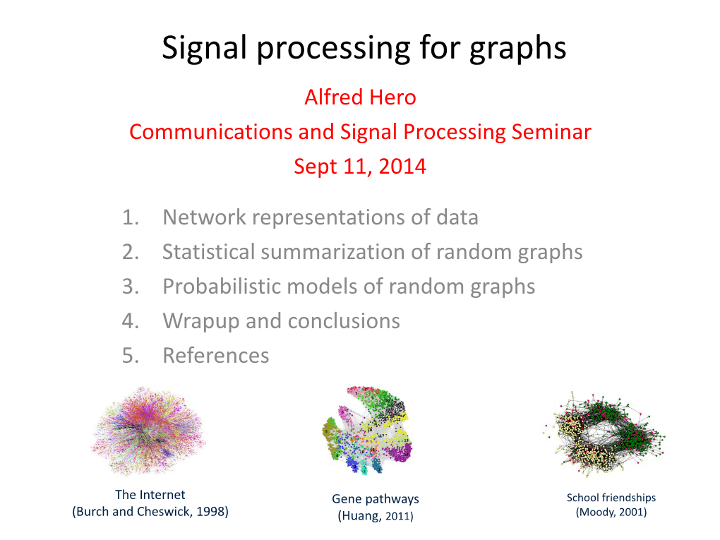 Graphs Alfred Hero Communications and Signal Processing Seminar Sept 11, 2014