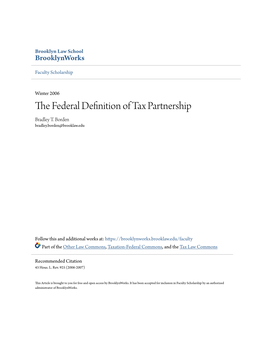 The Federal Definition of Tax Partnership