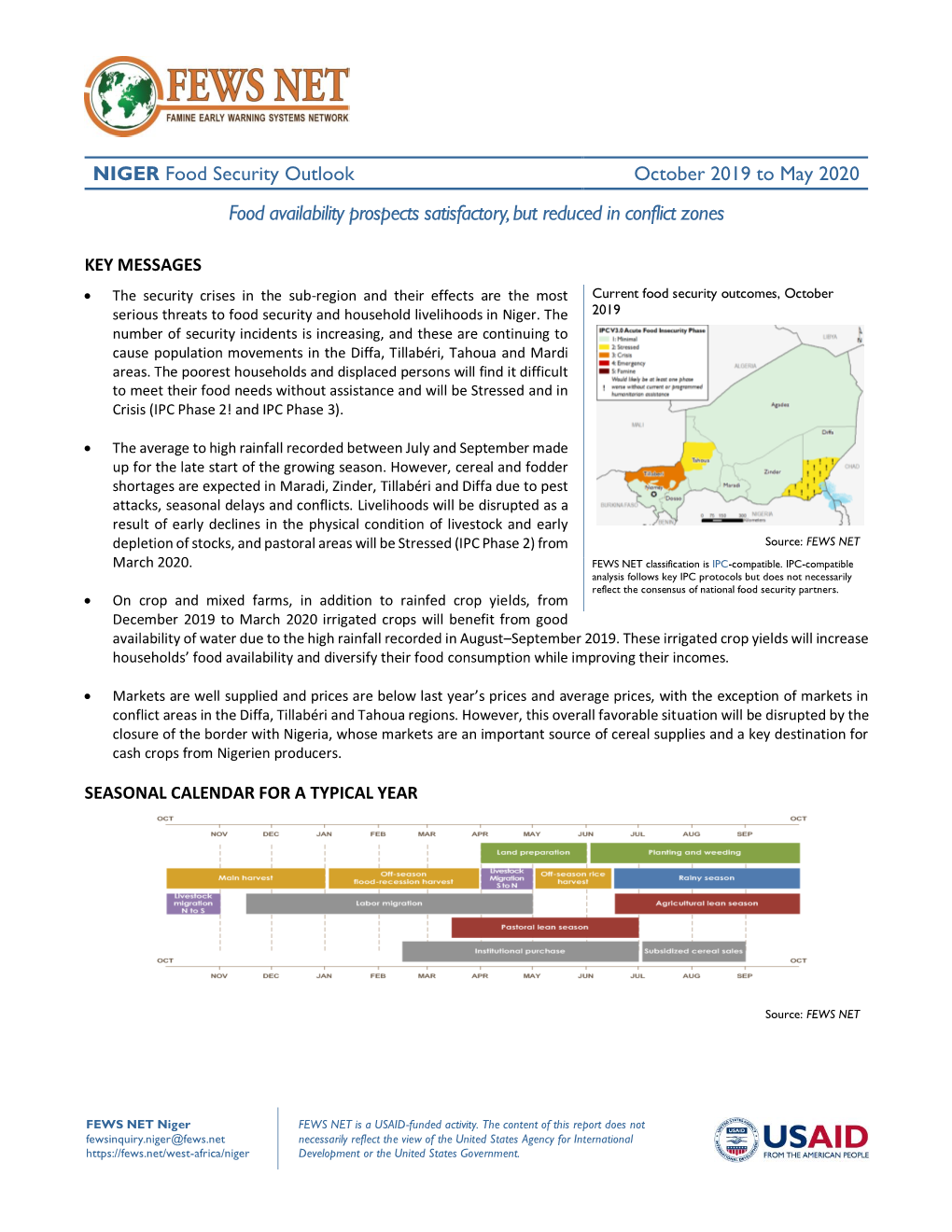 October 2019 to May 2020 Food Availability Prospects Satisfactory, but Reduced in Conflict Zones