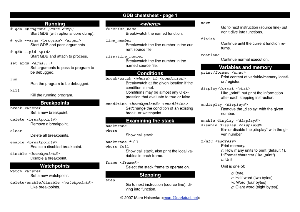 GDB Cheat Sheet.Pdf - DocsLib