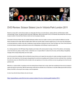 DVD Review: Scissor Sisters Live in Victoria Park London 2011