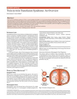 Twin-To-Twin Transfusion Syndrome: an Overview Richa Saxena1, Kanav Midha2