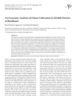 An Economic Analysis of Onion Cultivation in Giridih District of Jharkhand Punit Kumar Agarwal1* and Manish Kumar2