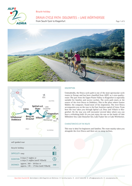 DRAVA CYCLE PATH: DOLOMITES – LAKE WÖRTHERSEE from South Tyrol to Klagenfurt Page 1 of 5